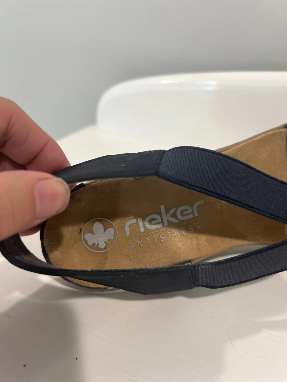 Rieker Navy Slingback Wedge Sandals with Silver Ring womens 39/8. stylish. comfo